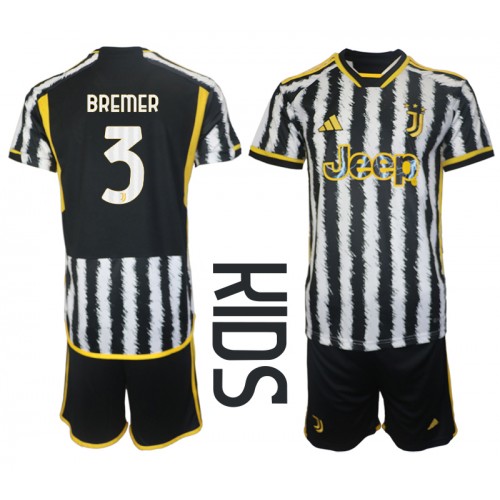 Fotbalové Dres Juventus Gleison Bremer #3 Dětské Domácí 2023-24 Krátký Rukáv (+ trenýrky)